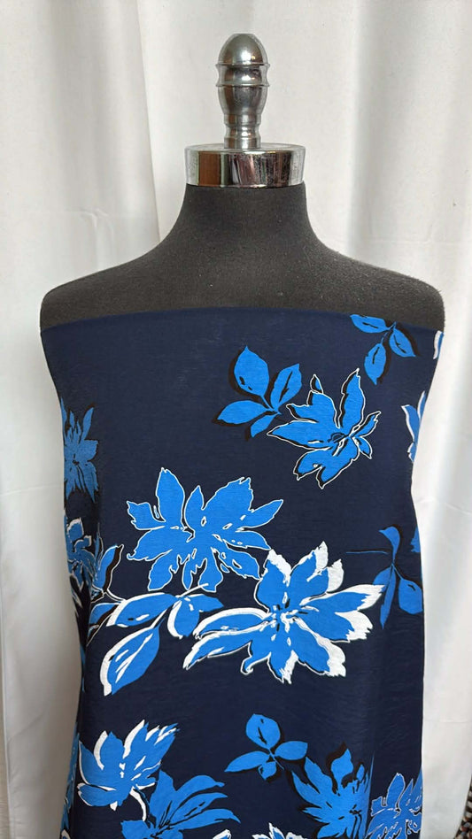 Navy/Blue Floral - Light-Weight Poly Woven - 3 Yard Cut