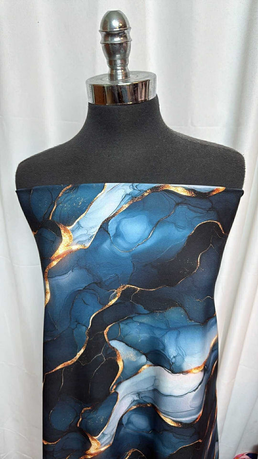 Midnight Marble - Poly/Spandex Single Brushed Performance - 1 Yard Cut
