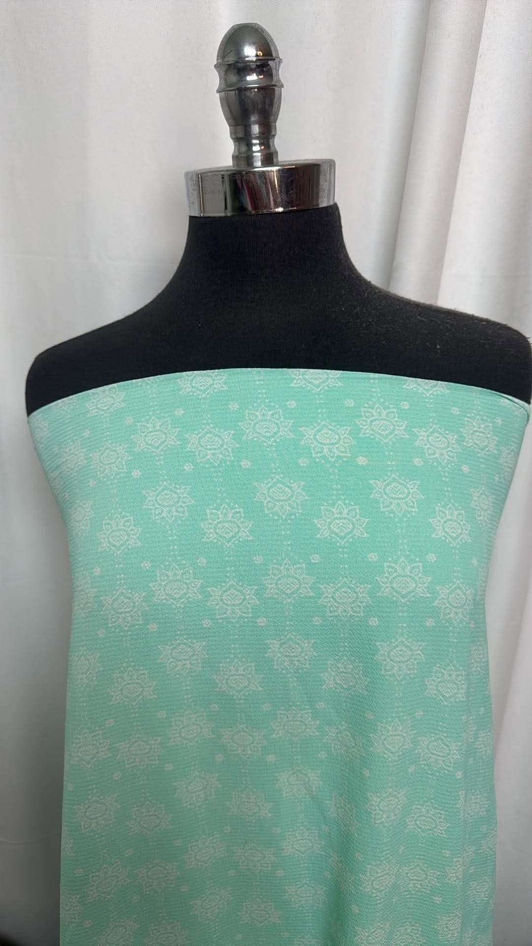 Mint/Ivory Medallion - Bubble Crepe - 2 Yard Cut