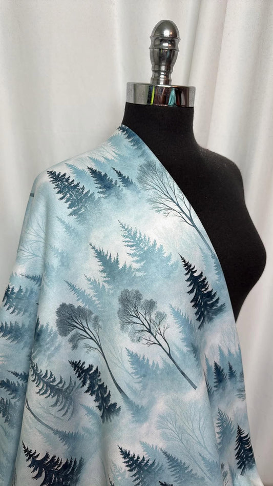 Misty Blue Pines (*Custom) - Poly/Spandex Pro-Stretch Fleece - 2 Yard Cut