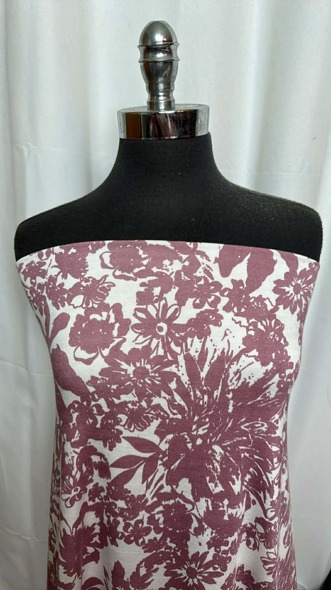 Mauve/Ivory Floral - Modal/Spandex - 2 Yard Cut