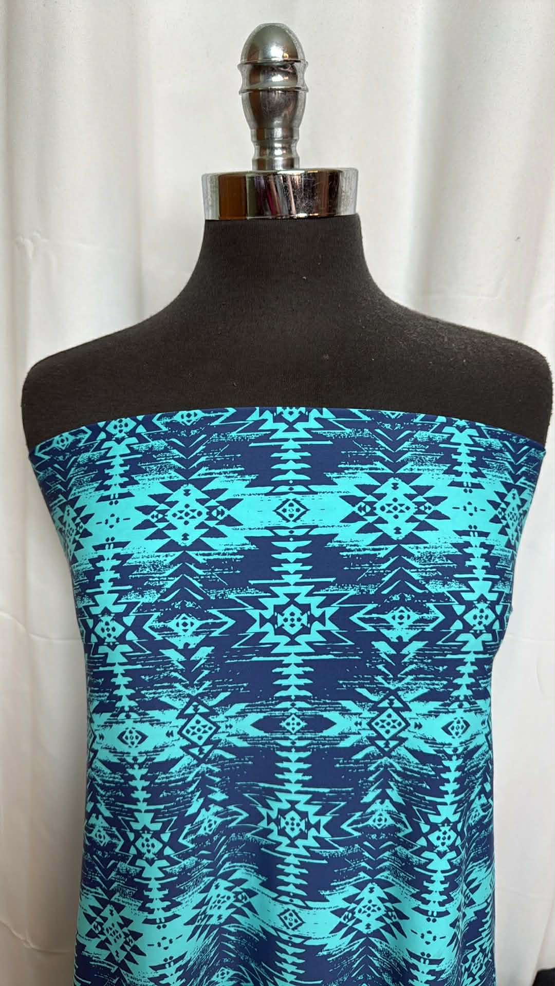 Navy/Turquoise Southwest - Nylon/Spandex Swim - By the Yard