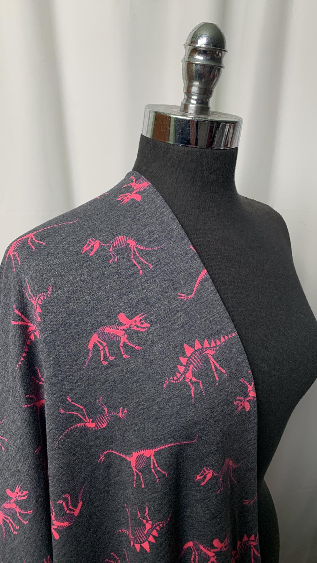 Navy/Neon Pink Dinos - PRS French Terry - 2 Yard Cut