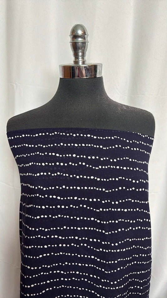 Navy/White Dot Stripes - Rayon Challis - By the Yard