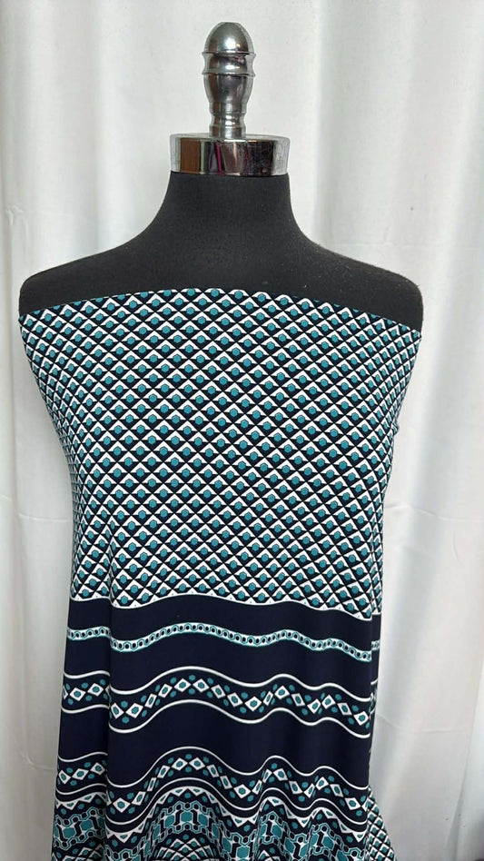 Navy Geo Stripe - ITY - 3 Yard Cut