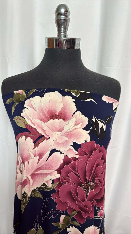 Large Floral on Navy - ITY - 3 Yard Cut