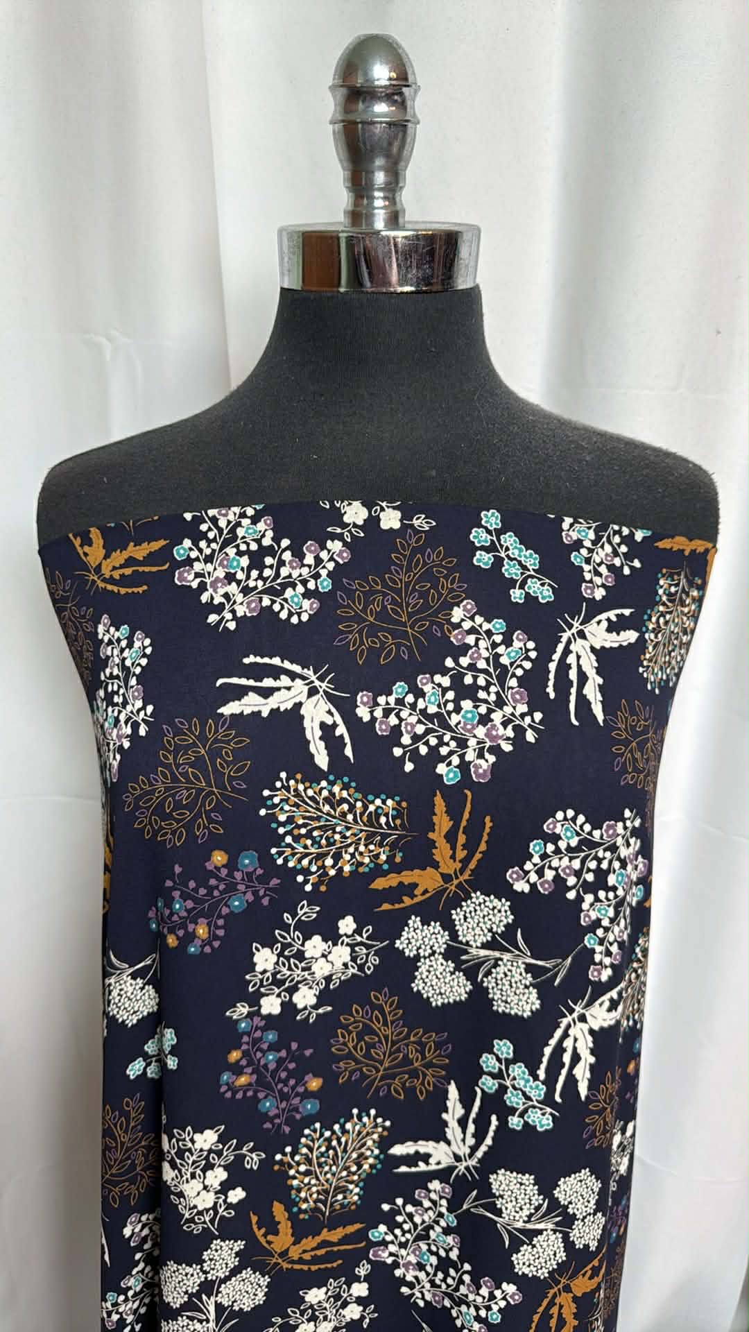 Navy Floral - Poly Wool Dobby (PWD) - 3 Yard Cut