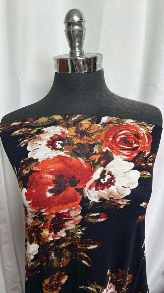 Navy Floral - Rayon/Spandex - 2 Yard Cut