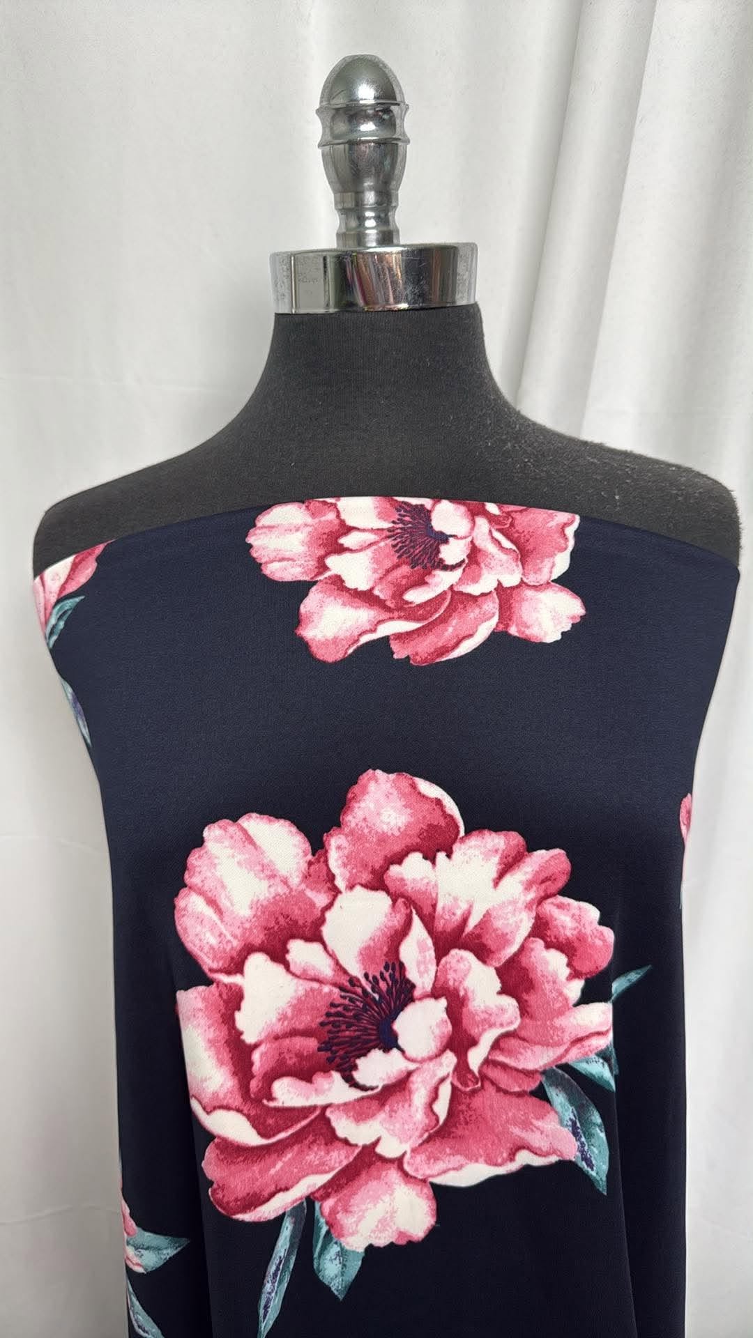 Navy/Pink Floral - Scuba - 2 Yard Cut