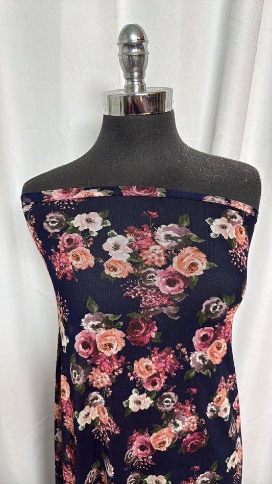 Navy Floral - Stretch Mesh - 2 Yard Cut