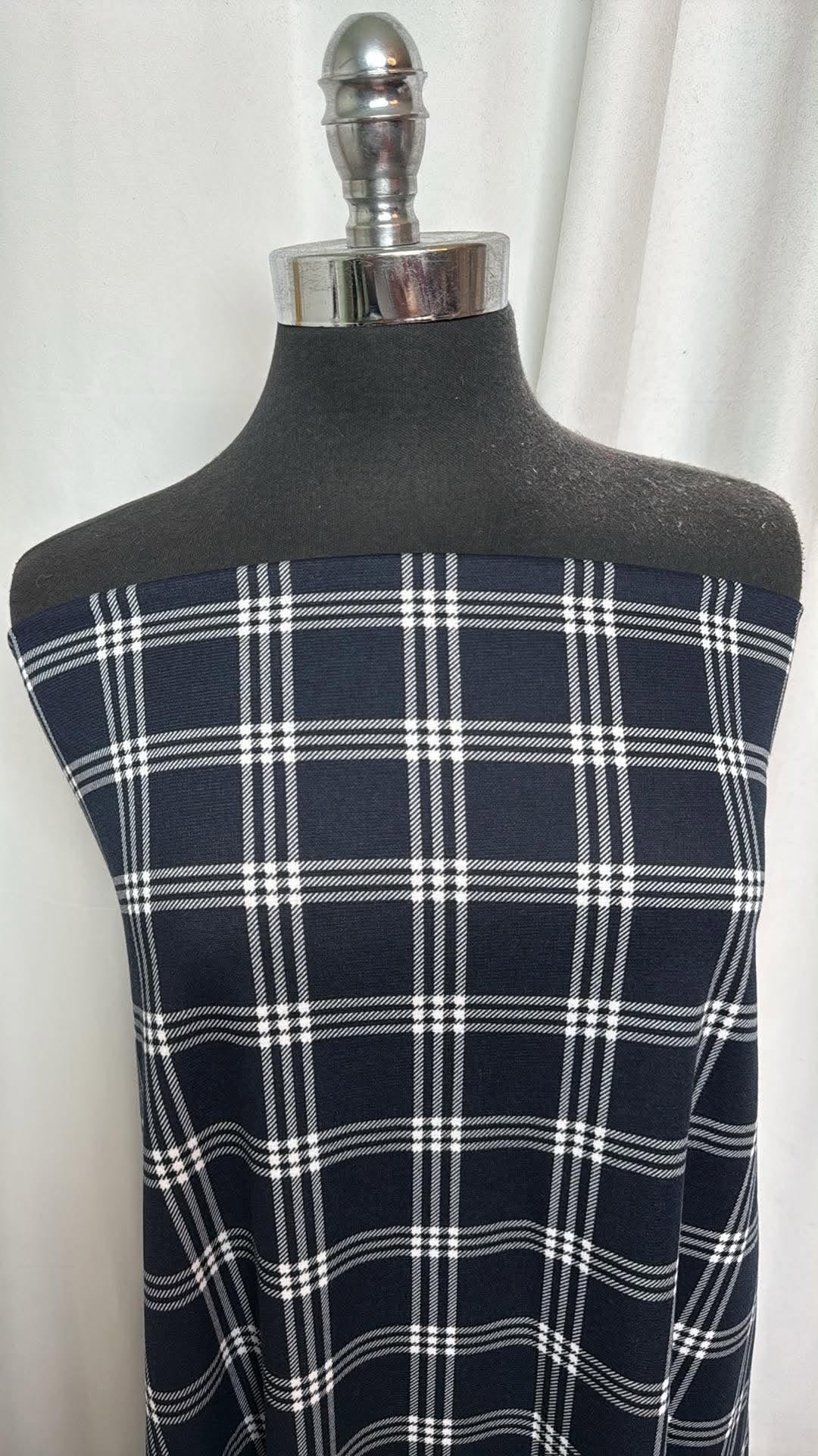 Navy/White Plaid - Ponte Roma - 2 Yard Cut
