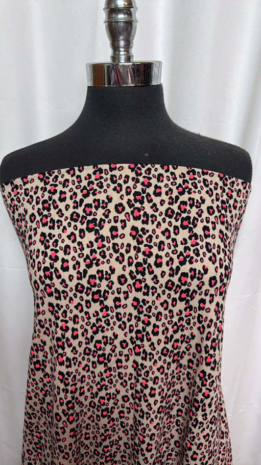 Neon Coral Leopard - Double Brushed Poly Spandex - 2 Yard Cut