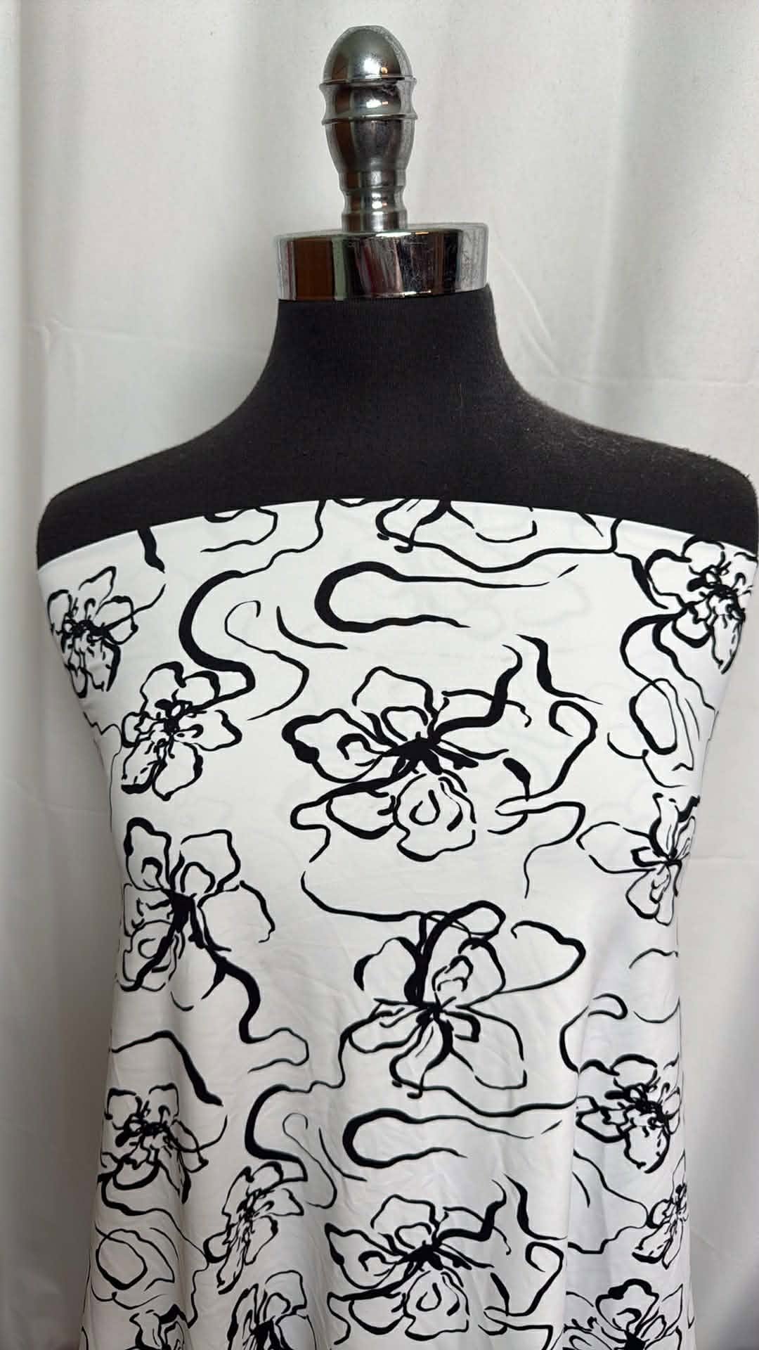 Black/White Floral - Nylon/Spandex Swim - 2 Yard Cut