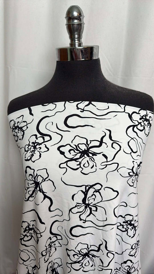 Black/White Floral - Nylon/Spandex Swim - 2 Yard Cut