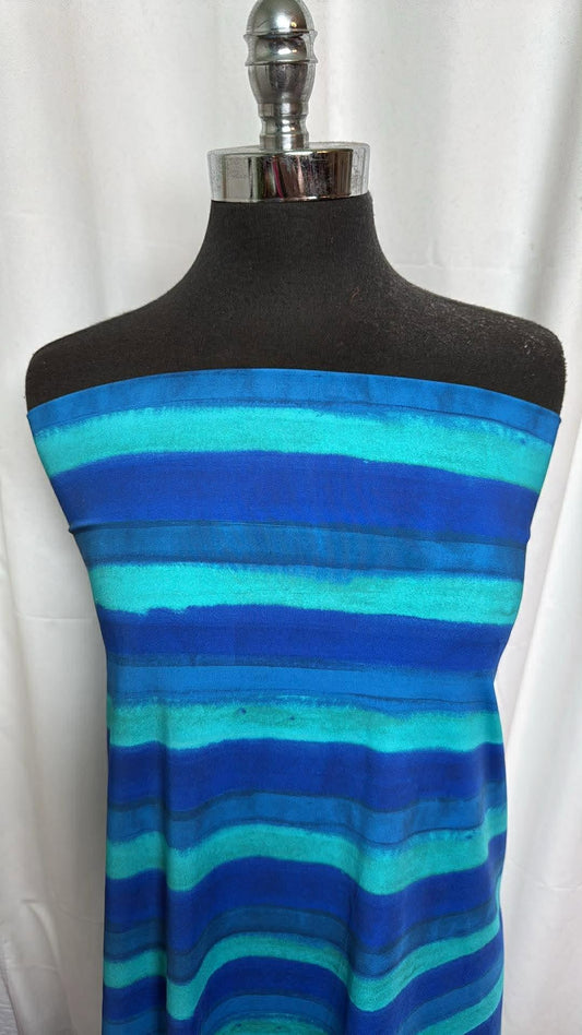 Blue Watercolor Stripe - Nylon/Spandex Swim - 1 Yard Cut