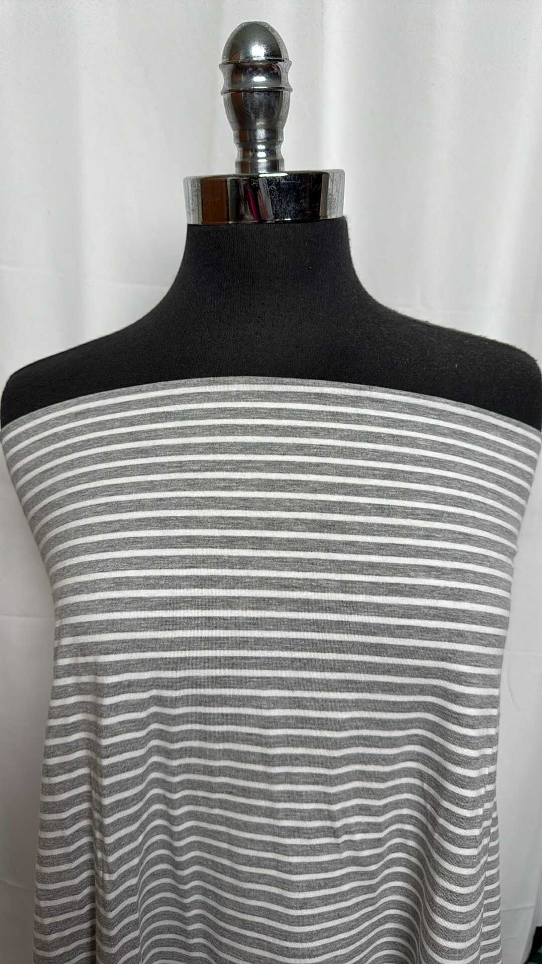 Grey/Ivory - Organic Cotton/Spandex Yarn-Dyed Stripes - 2 Yard Cut