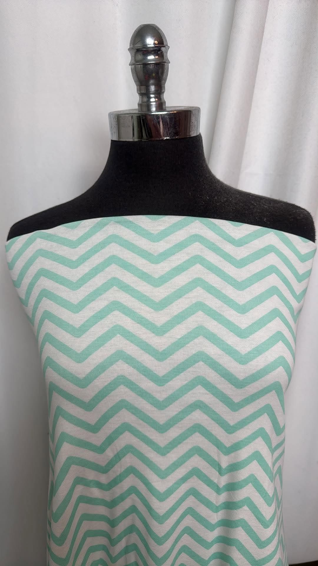 Mint/White Chevron - Organic Cotton Baby Rib Knit - 2 Yard Cut