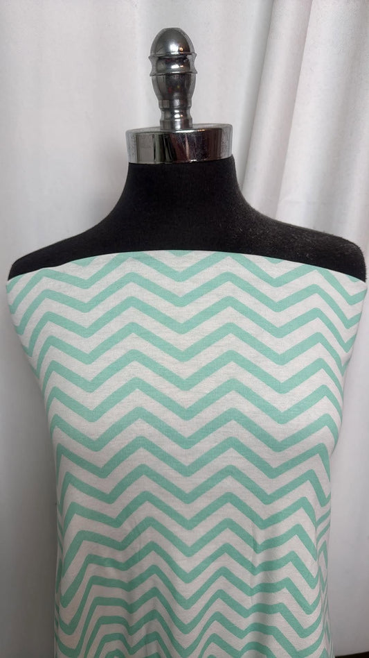 Mint/White Chevron - Organic Cotton Baby Rib Knit - 2 Yard Cut