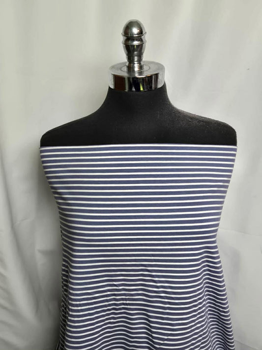Denim/White - Organic Cotton/Spandex Stripes - 2 Yard Cut