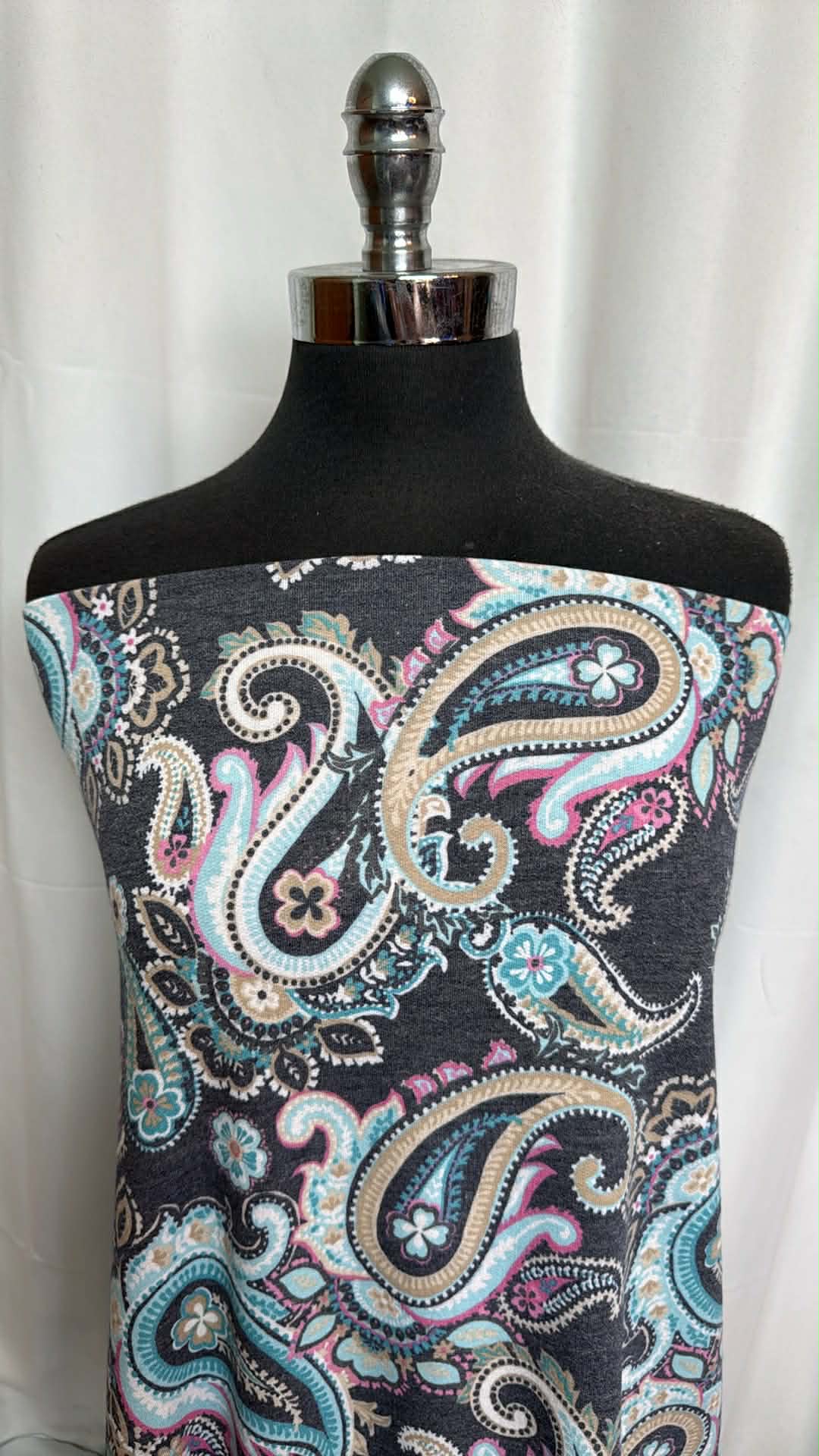 Charcoal Paisley - PRS French Terry - 2 Yard Cut