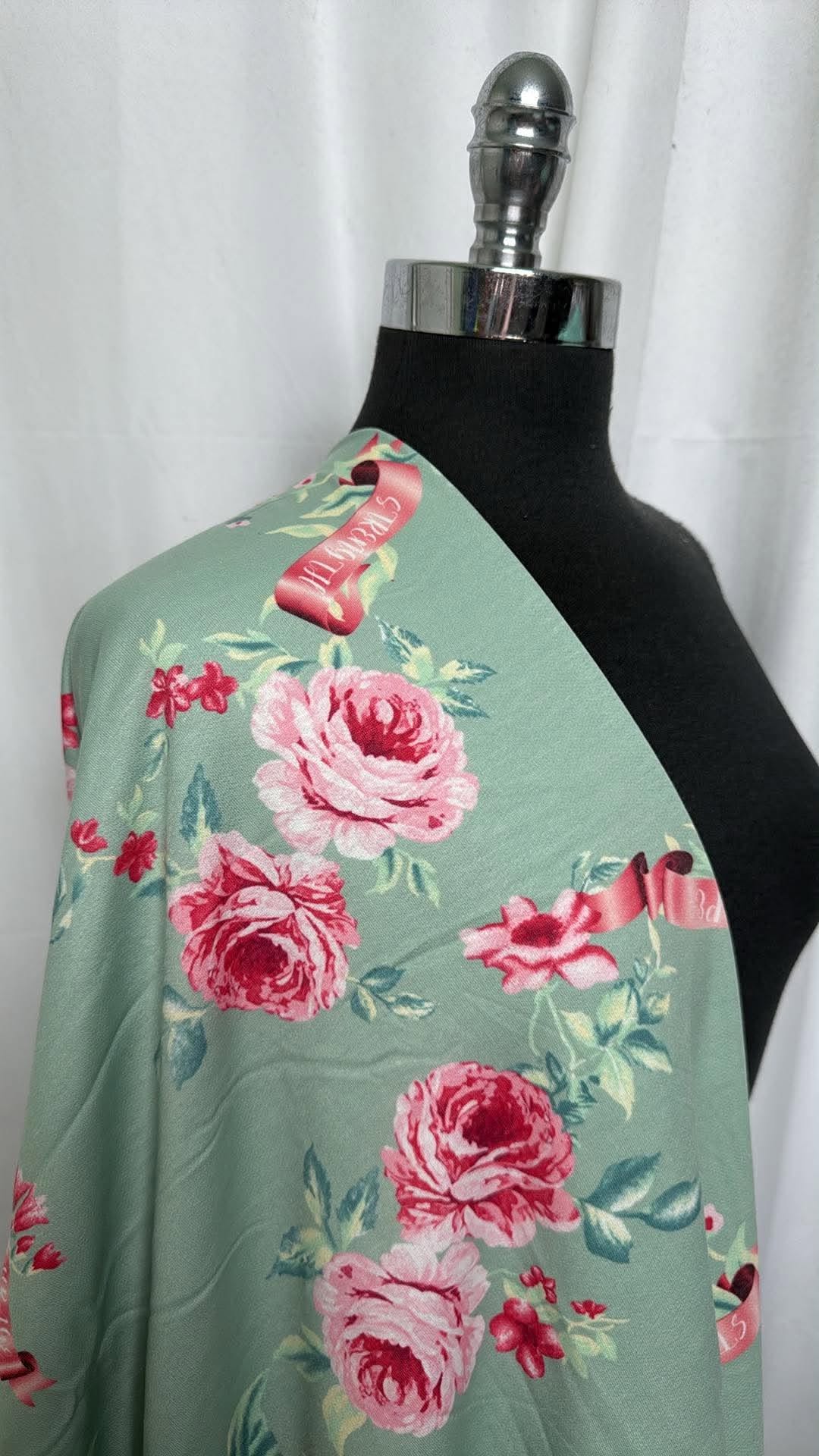 Mint Inspirational Floral - PRS French Terry - 2 Yard Cut