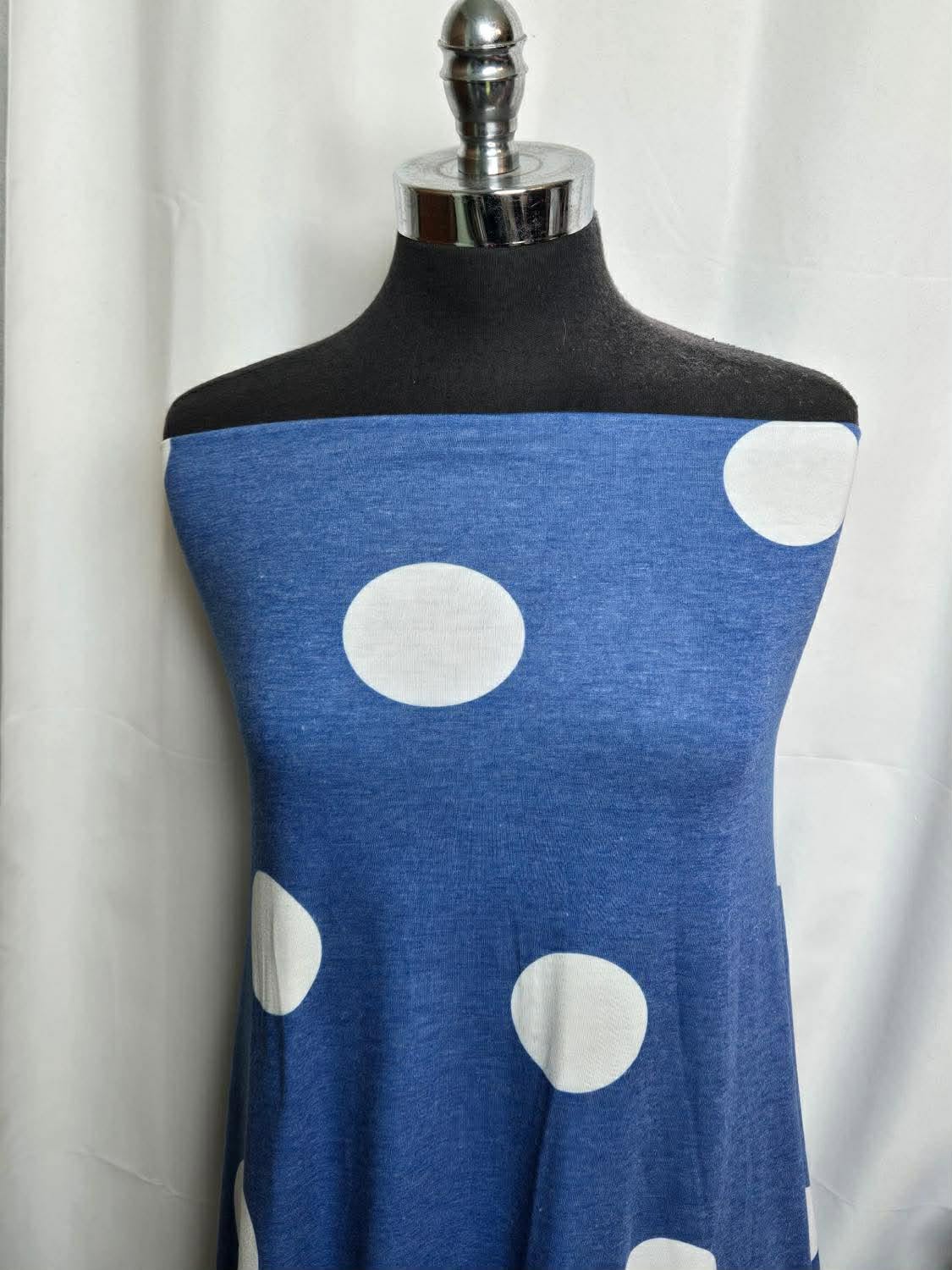 Blue/Ivory Big Dots - PRS Jersey - 2 Yard Cut