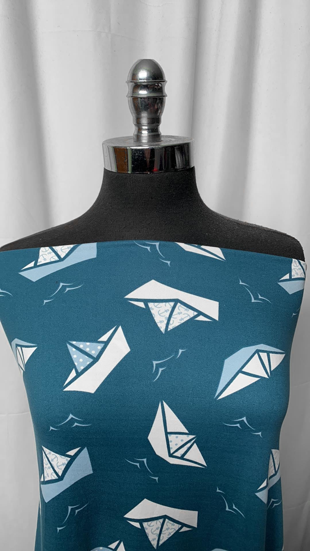 Teal Paper Boats - Double Brushed Poly Spandex - 2 Yard Cut