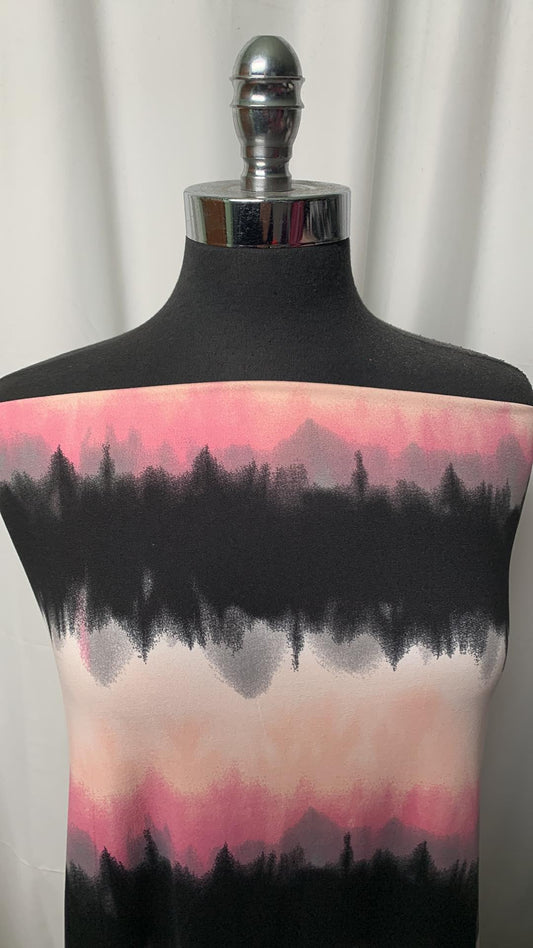 Peach/Black Horizontal Tie Dye - Double Brushed Poly Spandex - 2 Yard Cut