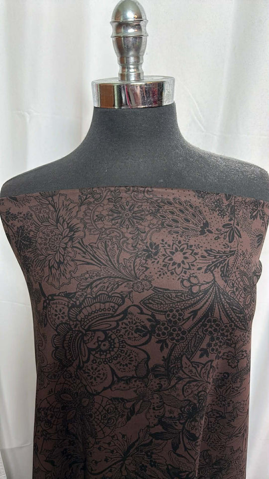 Brown/Black Paisley/Floral - Peached Performance - 2 Yard Cut