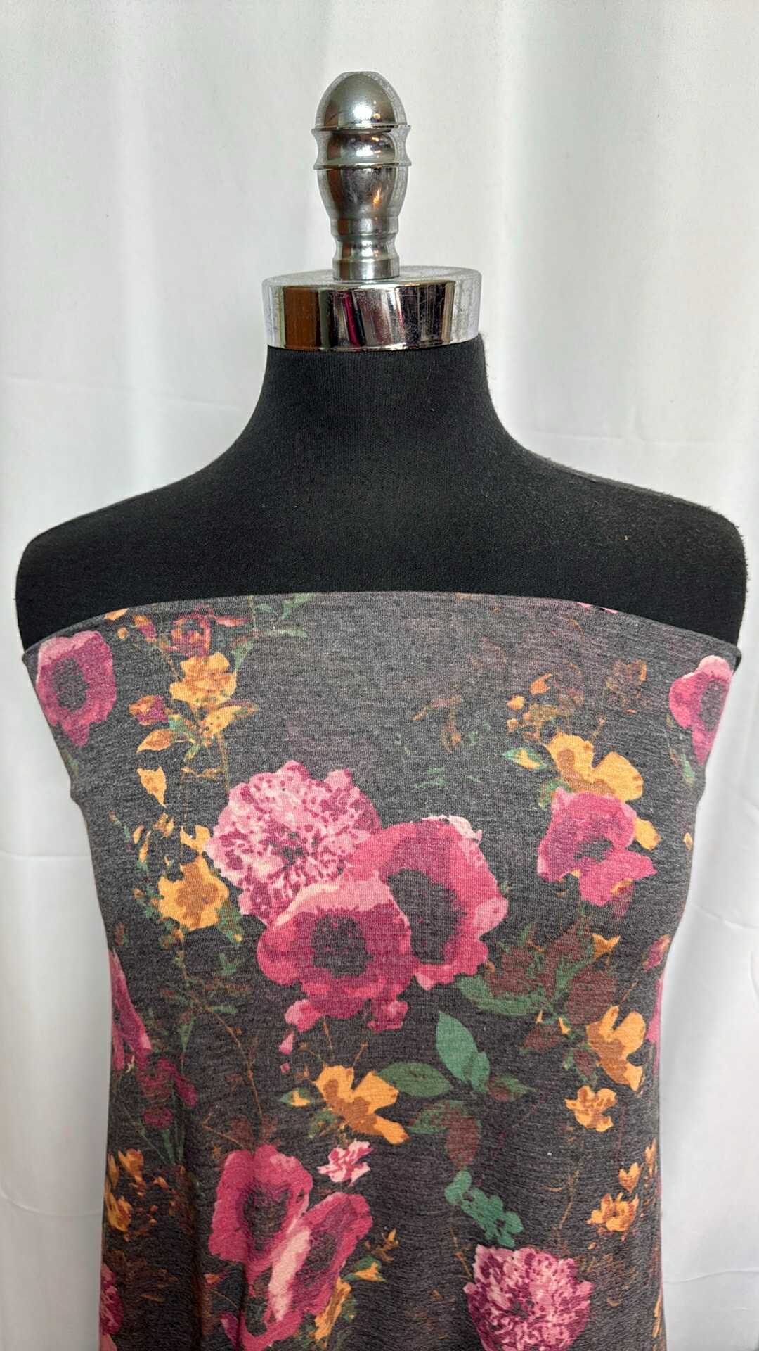 Charcoal/Pink Floral - PRS Jersey - 2 Yard Cut
