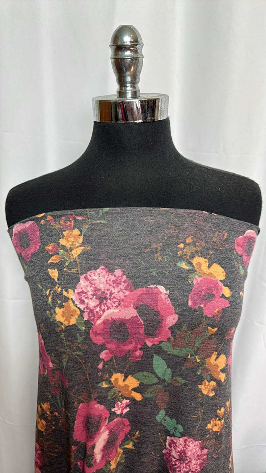 Charcoal/Pink Floral - PRS Jersey - 2 Yard Cut