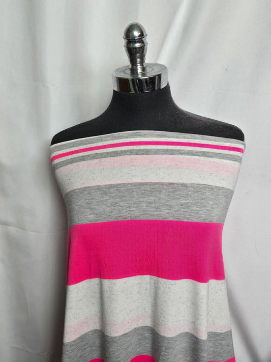 Pink/Grey Variegated Stripe - Poly/Rayon/Linen/Spandex - 2 Yard Cut
