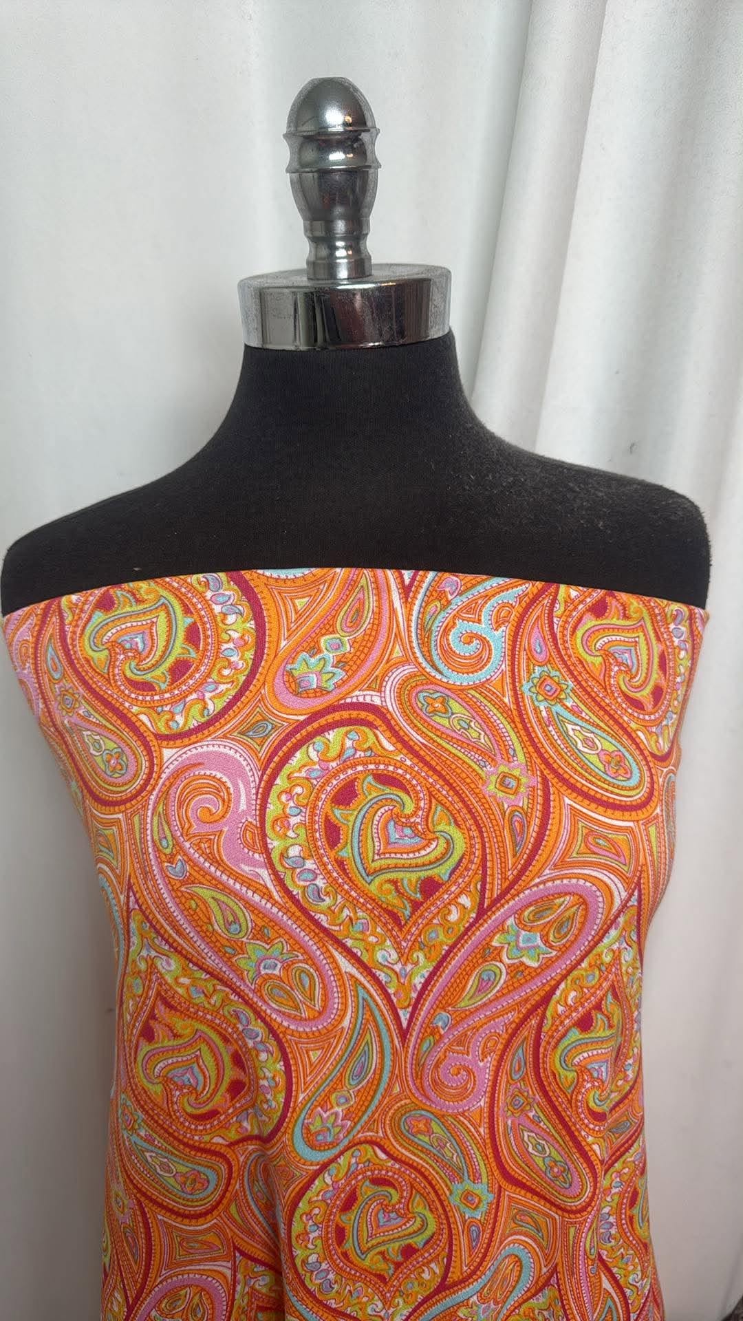 Orange Paisley - Poly/Spandex Crepe Jersey - 2 Yard Cut