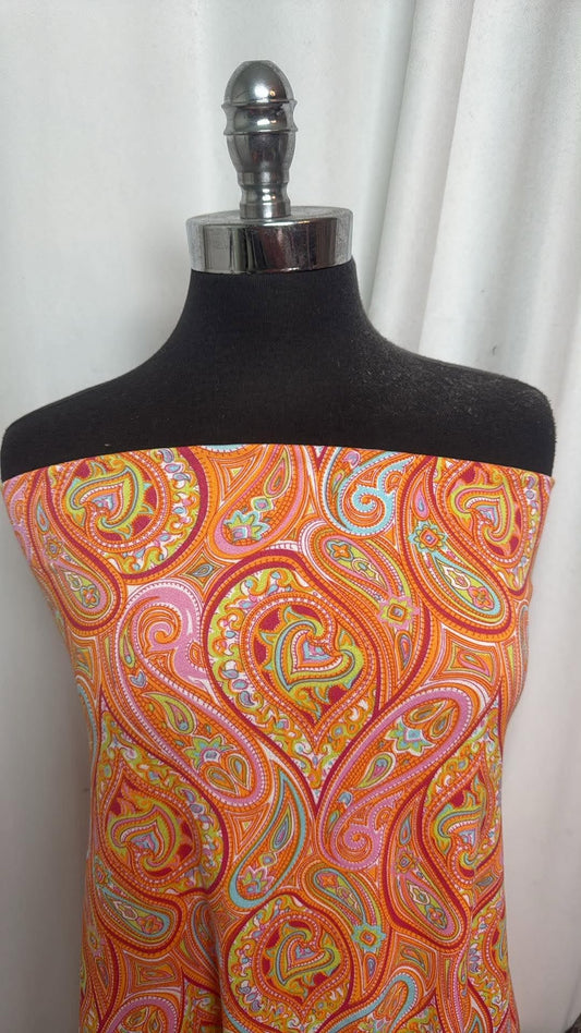 Orange Paisley - Poly/Spandex Crepe Jersey - 2 Yard Cut