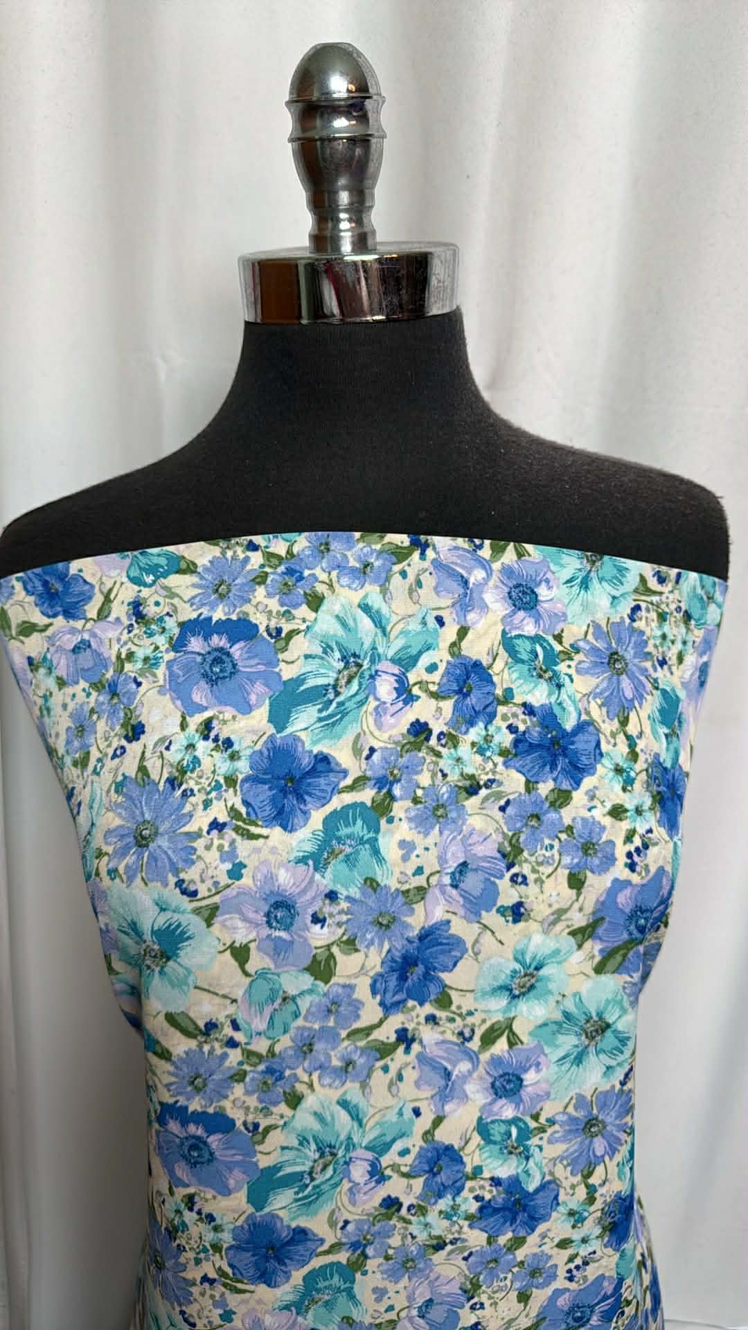 Blue/Purple Floral - Poly Wool Dobby (PWD) - 3 Yard Cut