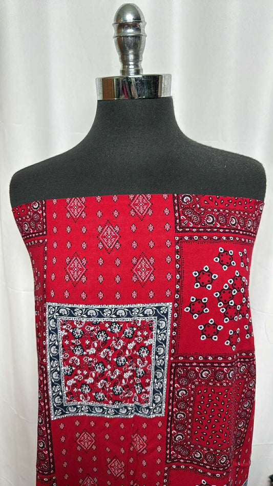 Red Bandana - Rayon Challis - 2 Yard Cut