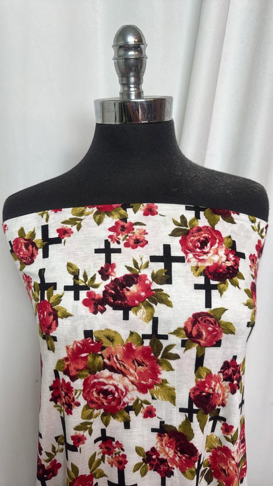 Floral/Crosses - Rayon/Spandex Jersey - 2 Yard Cut