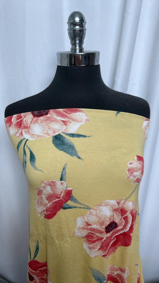 Yellow Floral - Rayon/Spandex - 2 Yard Cut