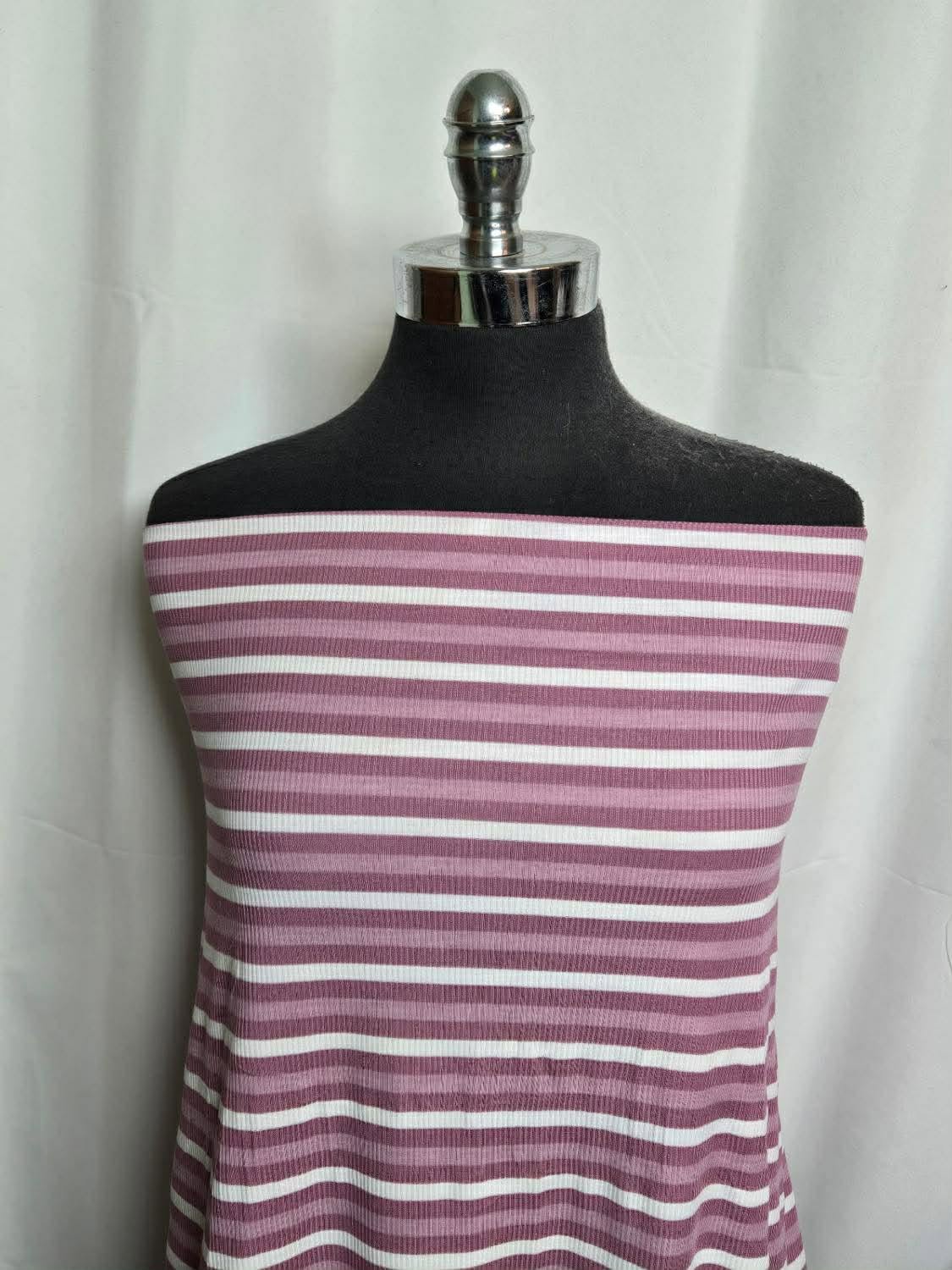 Mauve/Ivory Stripes - Rayon/Spandex Rib Knit - 2 Yard Cut