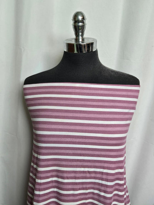Mauve/Ivory Stripes - Rayon/Spandex Rib Knit - 2 Yard Cut