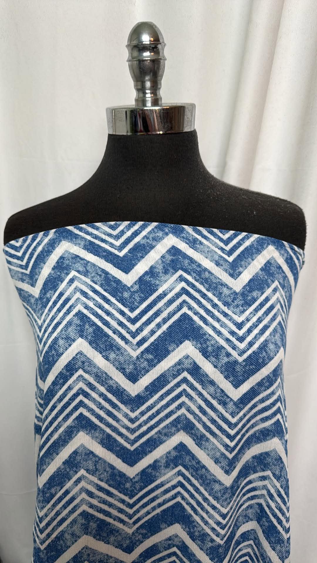 Blue Distressed Chevron - Rayon Woven - 2 Yard Cut