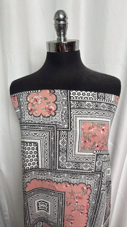 Geo/Floral Squares - Rayon Woven - 2 Yard Cut