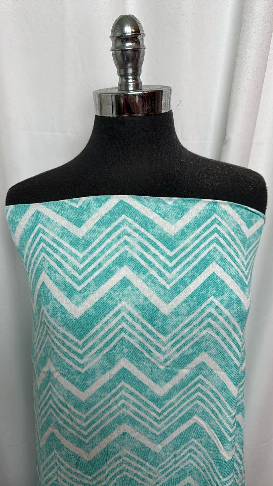Turquoise Chevron - Rayon Woven - 2 Yard Cut