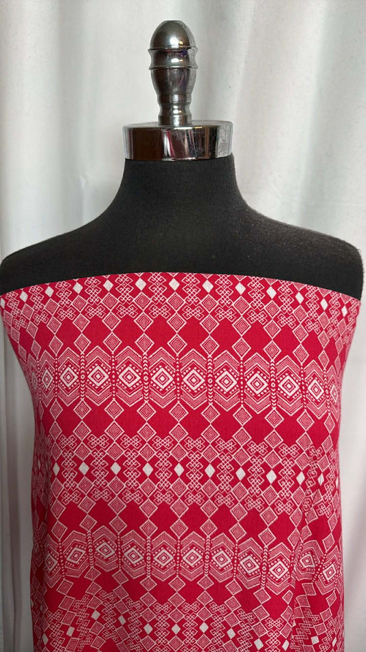 Red Geo- Rayon Woven - 2 Yard Cut