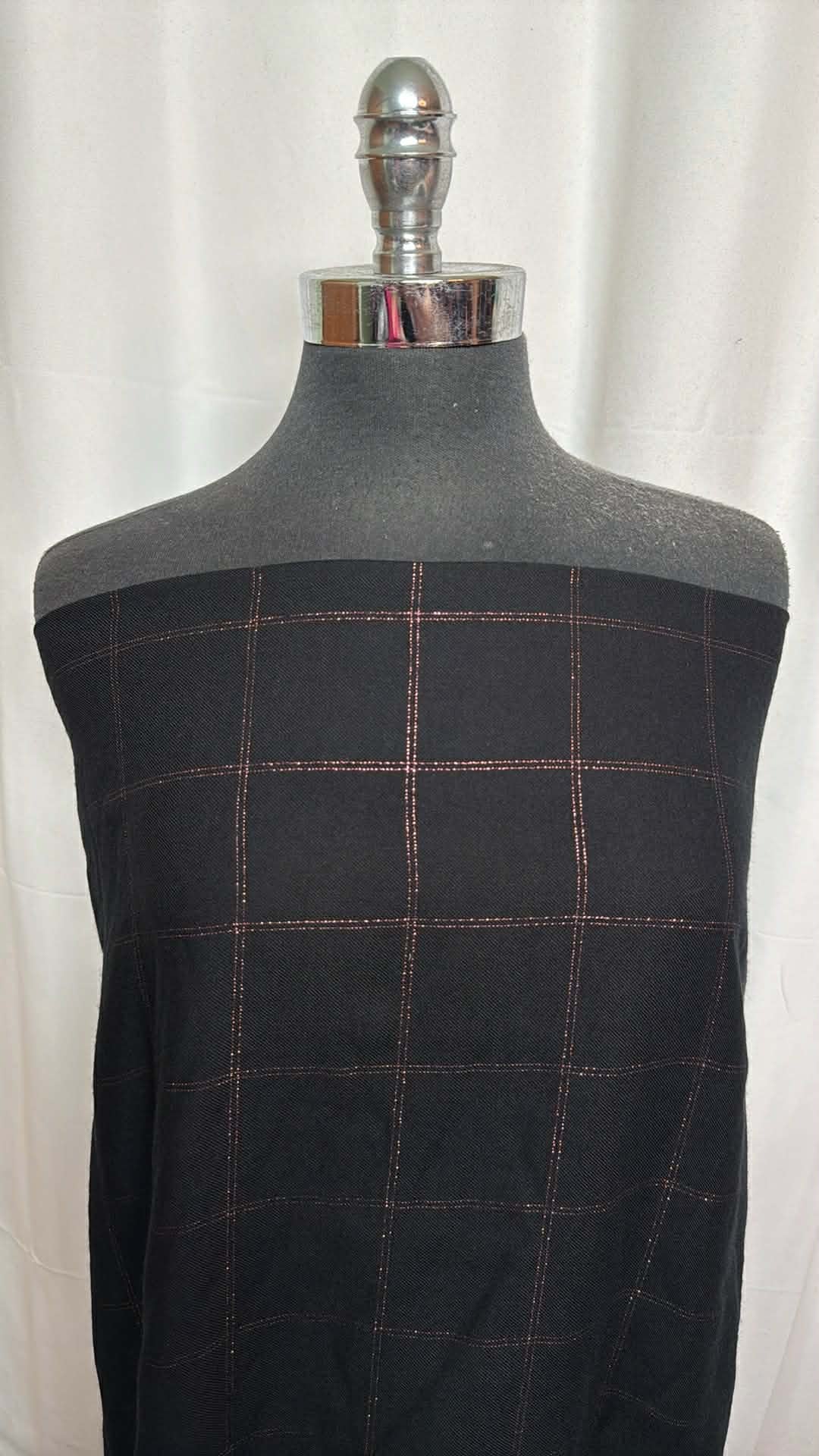 Black/Rose Gold Grid - Rayon Woven w/Lurex - 3 Yard Cut