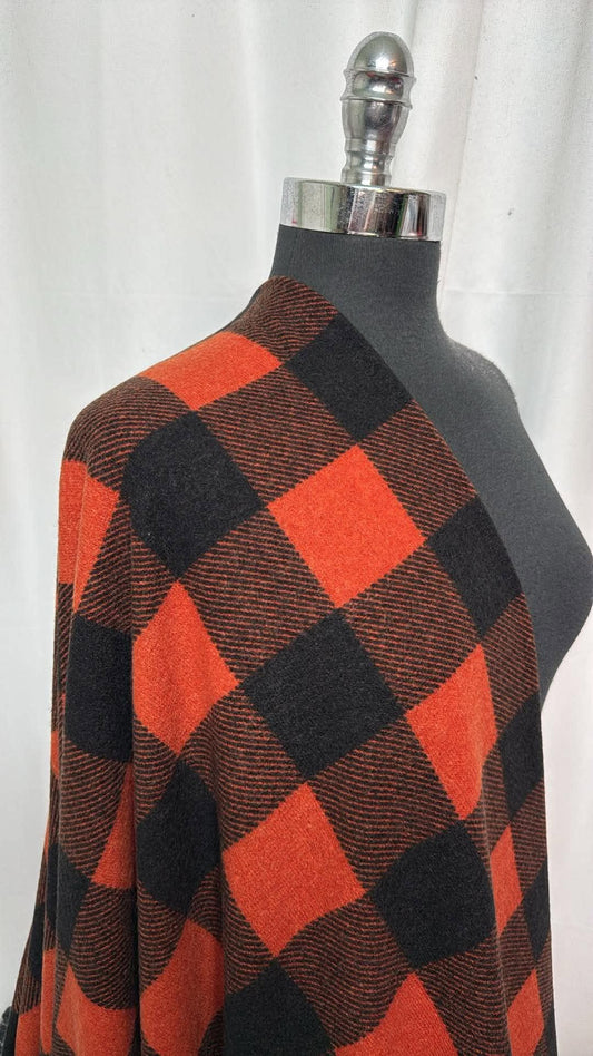 Rust/Black Plaid - Brushed Hacci Sweater Knit - 2 Yard Cut