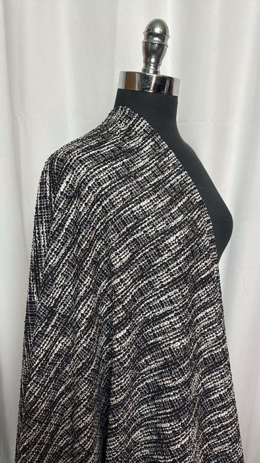 Ivory/Navy/Claret - Cotton-Blend Double Knit - 2 Yard Cut