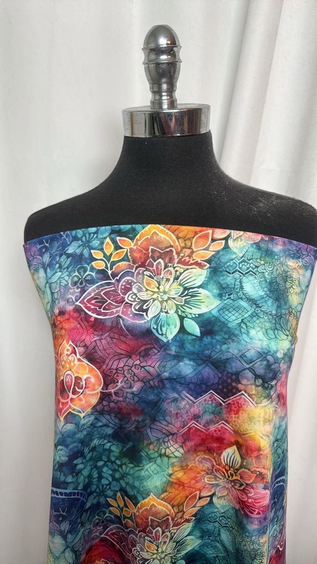 Painted Lotus Batik (*Custom) - Poly/Spandex Single-Brushed Performance - 2 Yard Cut