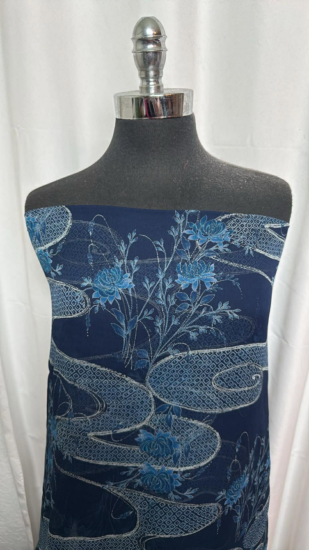 Navy Floral - Silk Chiffon - 3 Yard Cut