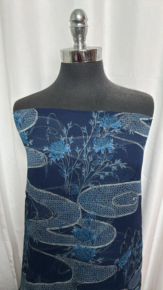 Navy Floral - Silk Chiffon - 3 Yard Cut